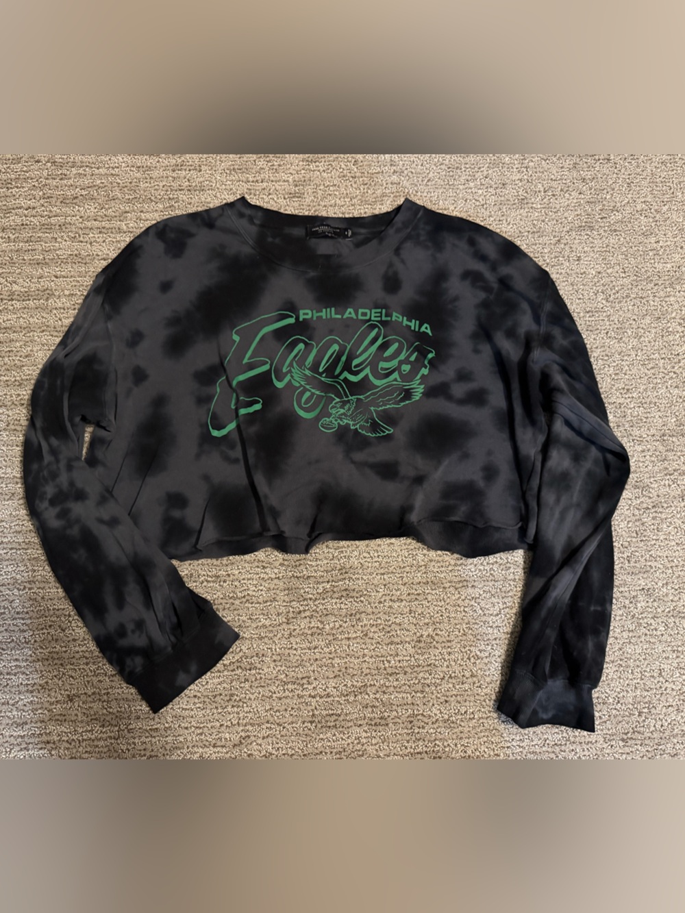 Junk Food Clothing Black Tie-Dye Philadelphia Eagles Cropped Sweatshirt M